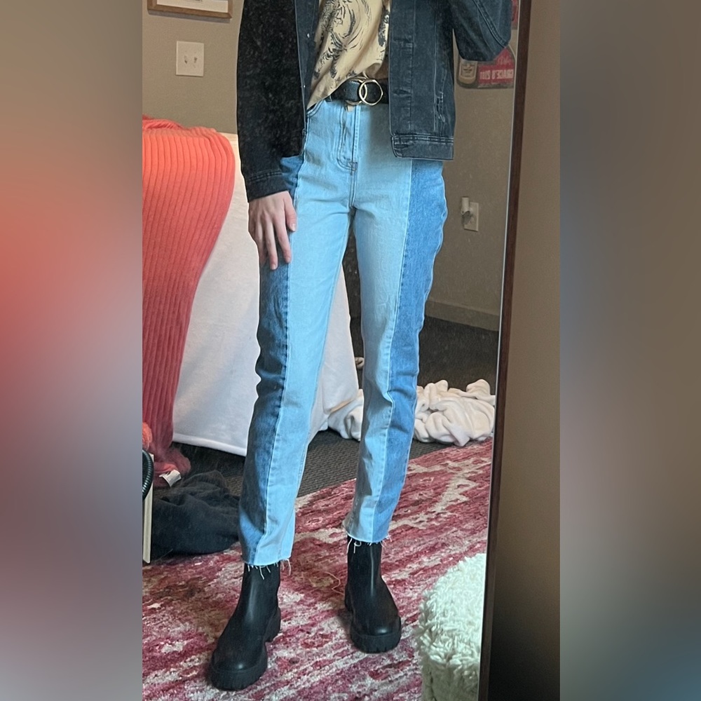 Two Tone Straight Leg Jeans